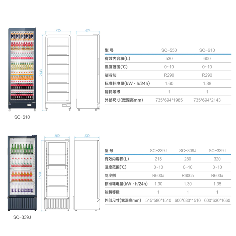 海尔 SC-339J 商用立式展示柜 冷藏保鲜冷饮料柜